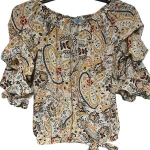 CeCe Paisley Off The Shoulder Ruffle‎ Sleeve Blouse Women's Size Small